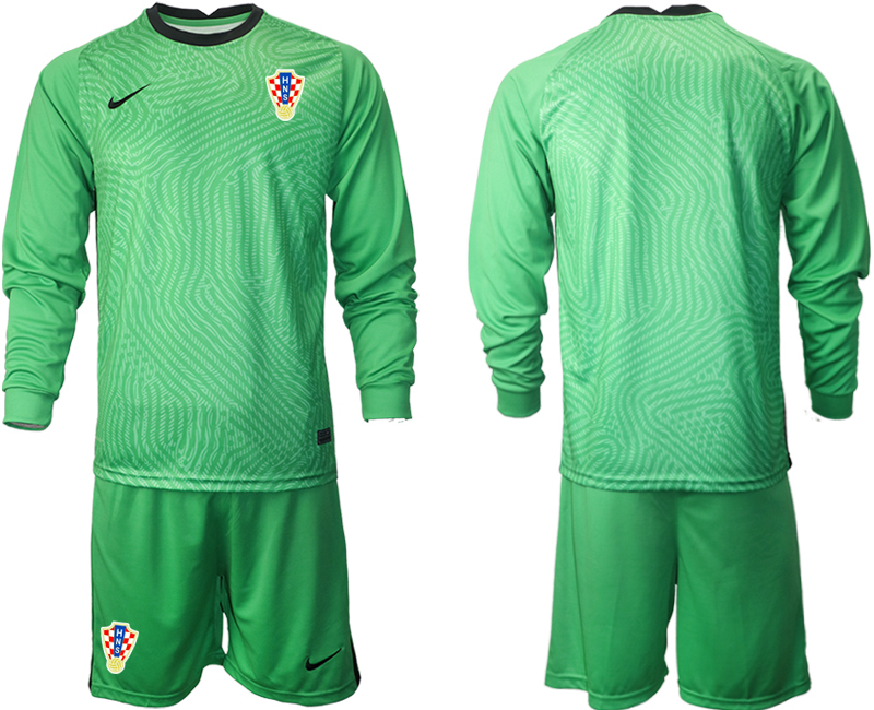 Men 2021 European Cup Croatia green Long sleeve goalkeeper Soccer Jersey1